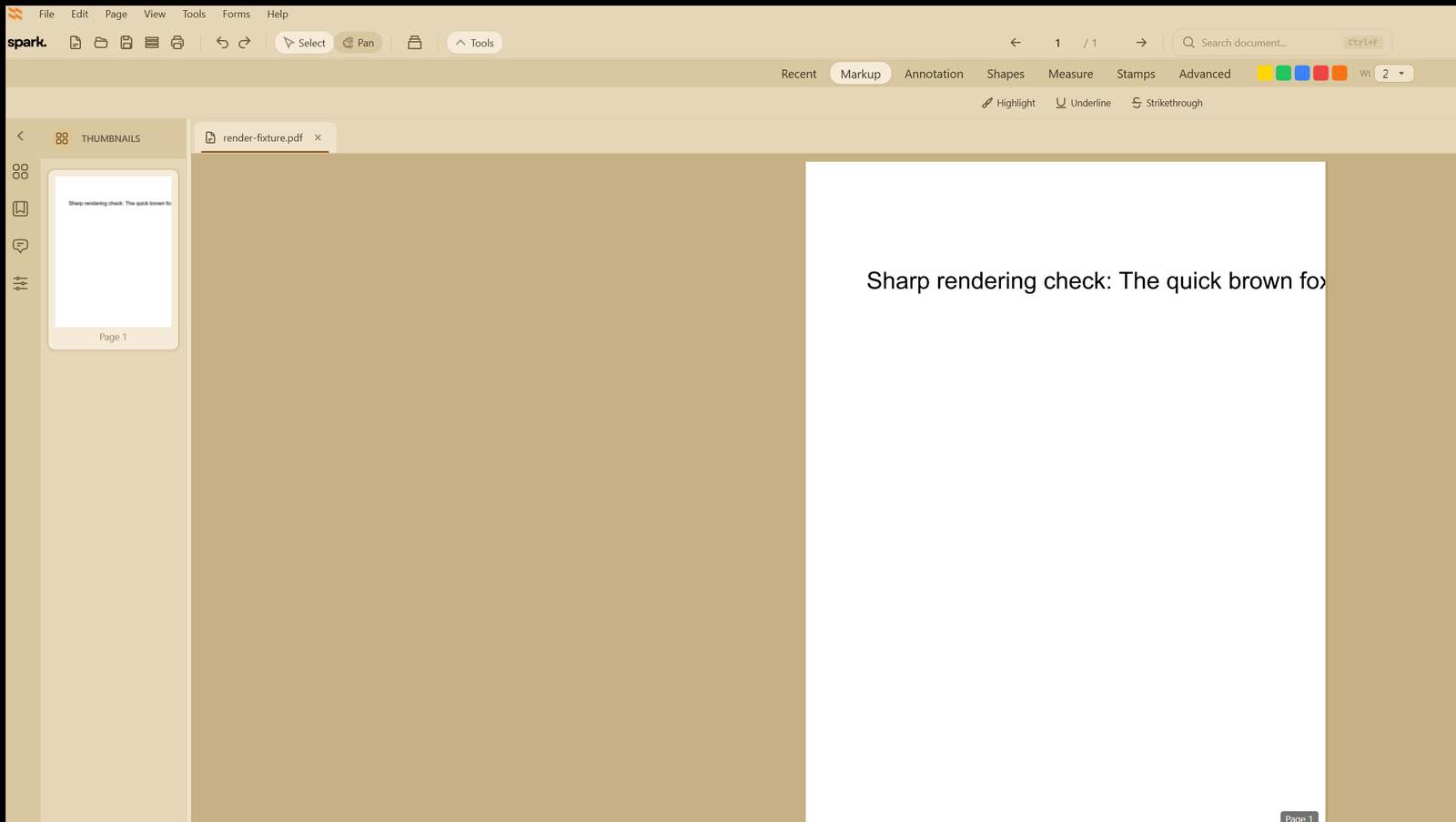 Spark — rendered PDF with thumbnails sidebar